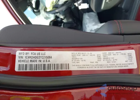 2026 Dodge Durango Gt Rwd from USA, damaged, VIN 1C4RDHDG3TC215084